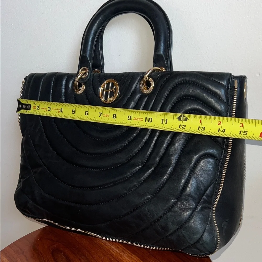 Henri Bendel Black Quilted lambskin Satchel with Gold Details